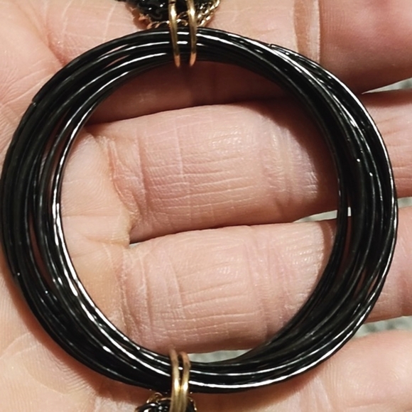 VINTAGE MULTI-STRAND GOLD-TONE GUNMETAL BLACK WIRE PENDANT 20 - 23" NECKLACE - Picture 9 of 11